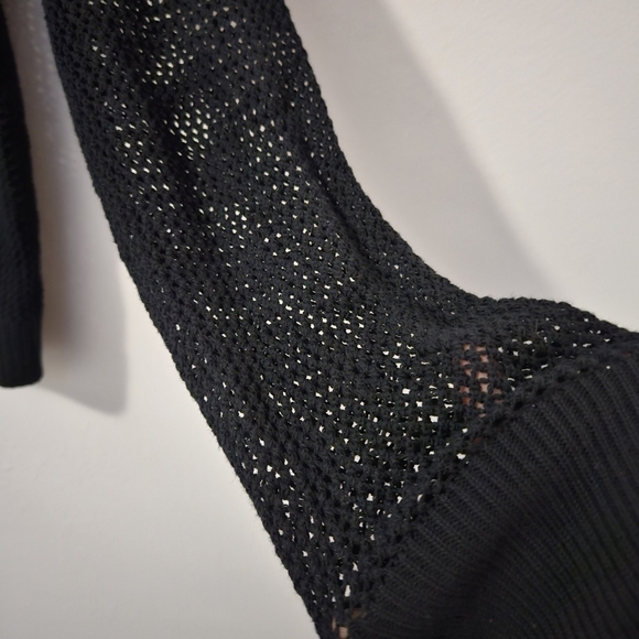 Uniqlo Black Sz XS Sheer Mesh Crochet Knited Open Button Down Cardigan Sweater - Picture 8 of 8